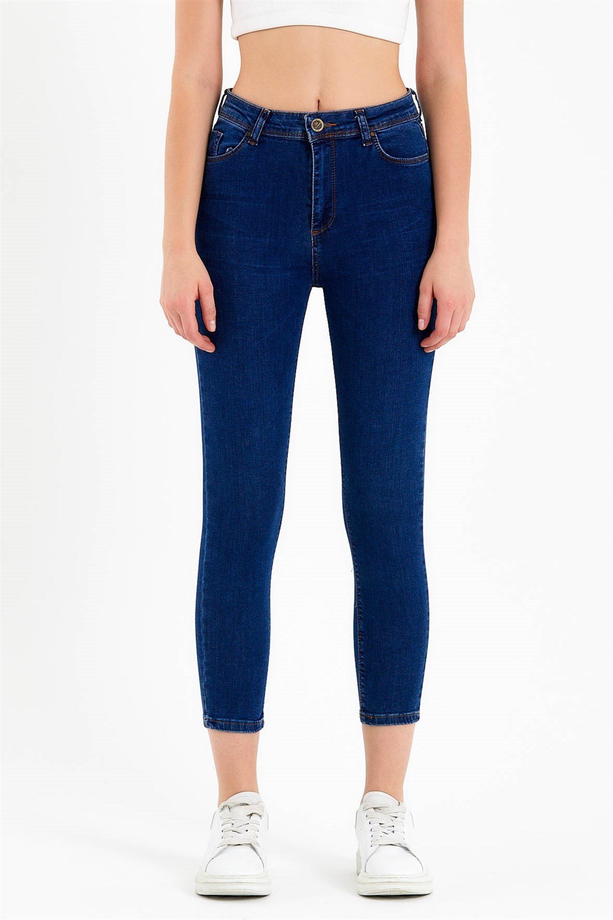 High Waist Skinny Jeans in Navy Blue