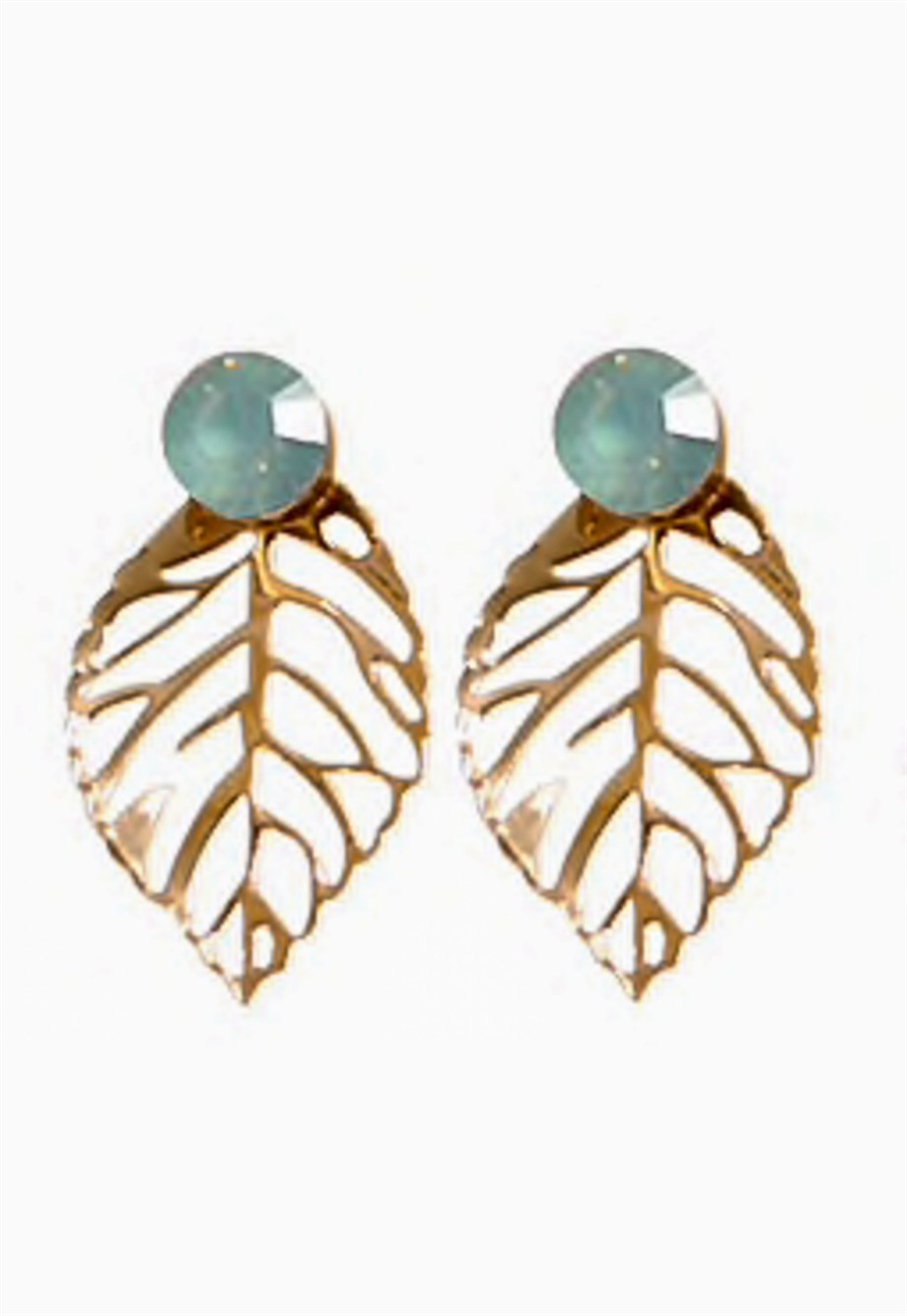 MULIER BULIA Mavi Taşlı Gold Yaprak Küpe