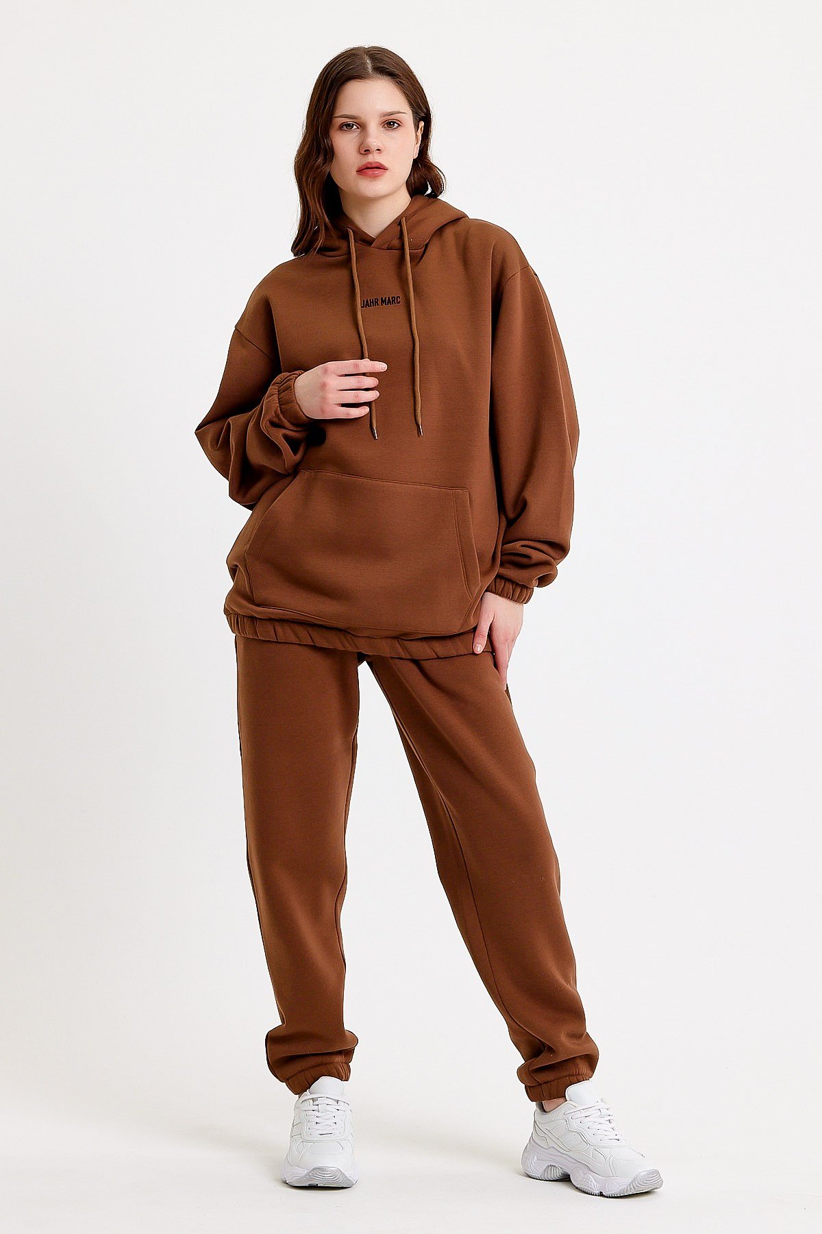 Kahverengi Oversize Kadın Kapüşonlu Sweatshirt