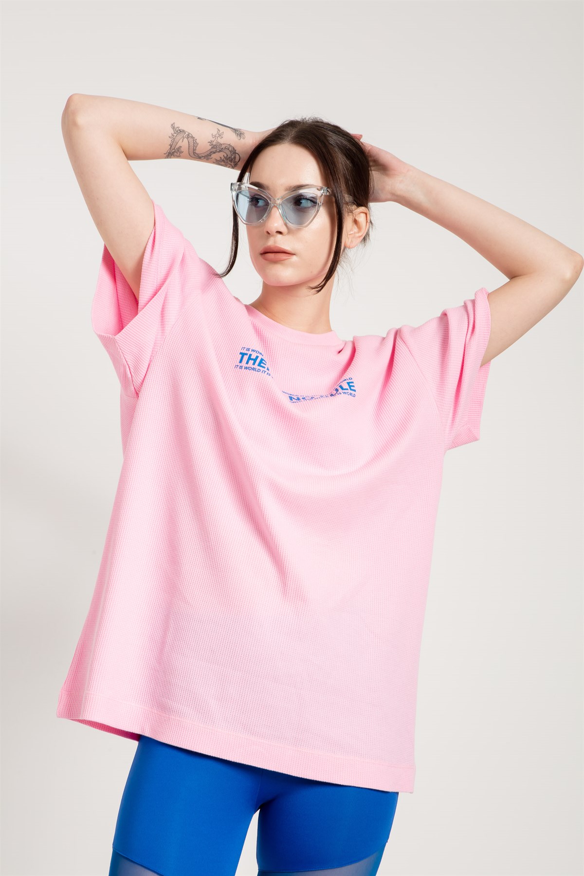 Extreme Oversized T-shirt Dress in Pink with Print