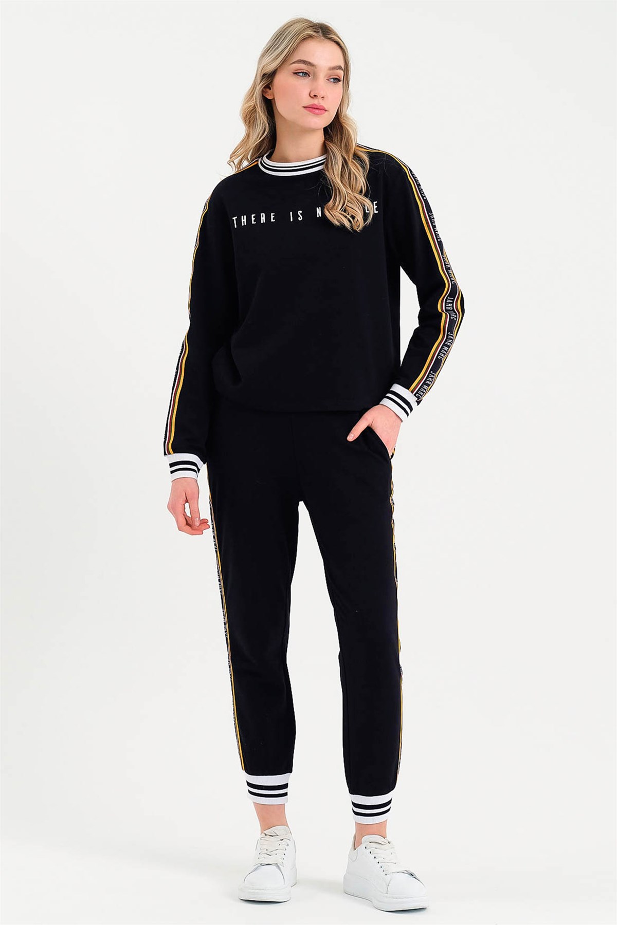 Slim Fit Joggers in Black with Side Tapes
