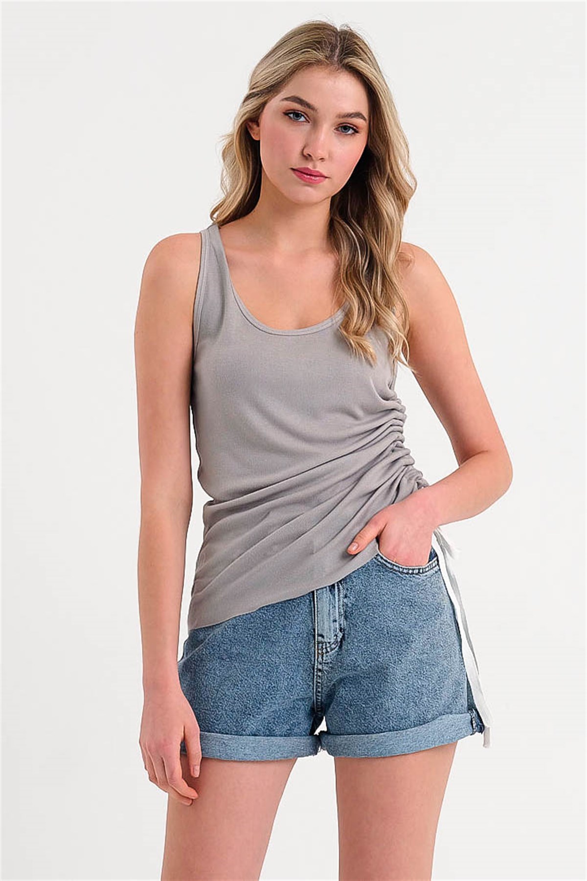 Asymmetic Cut Vest in Grey