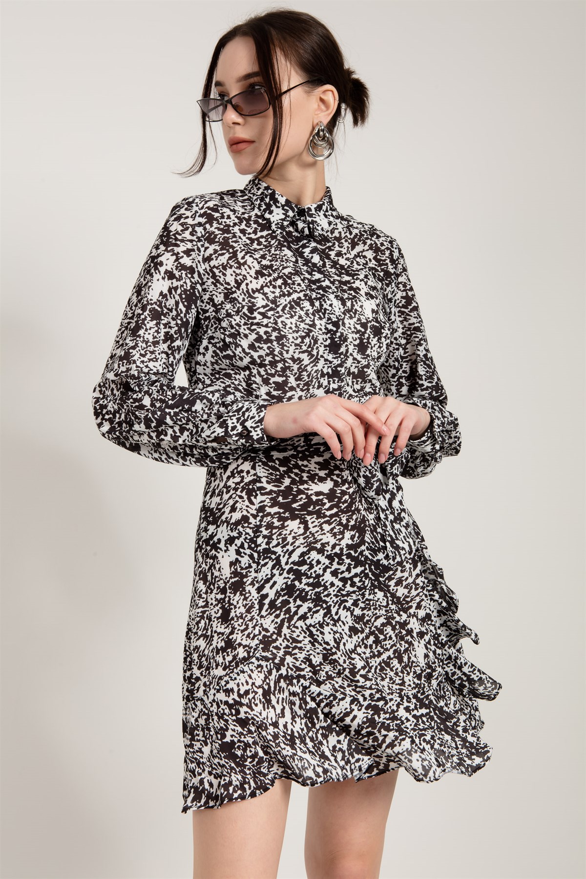 Flare Dress in Black and White Print