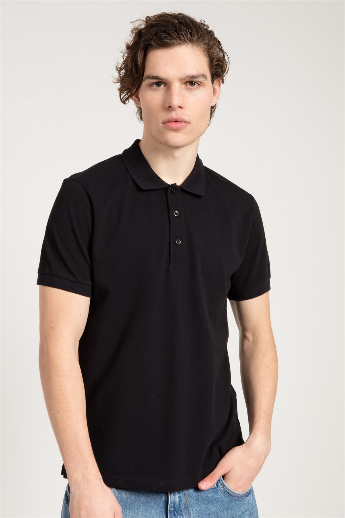 Polo Collared T-shirt in Black