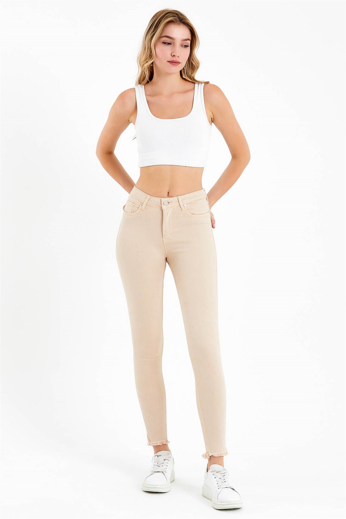 Crop Top Beige High Waisted Skinny Jeans High Waisted Super Skinny