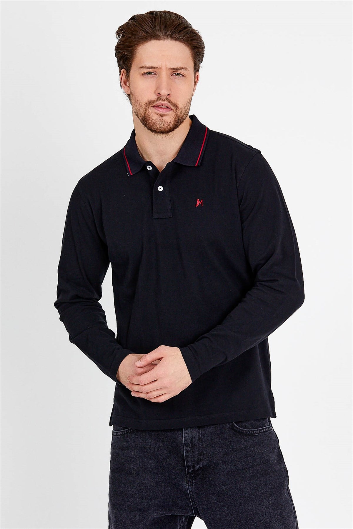 Uzun Kollu Siyah Erkek Polo Yaka T-shirt