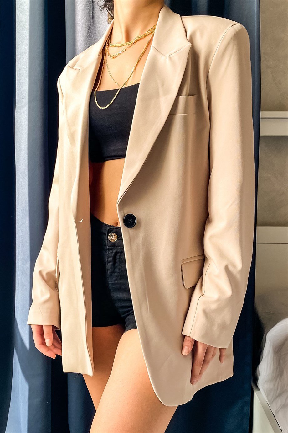Vatkalı Ekru Oversize Blazer