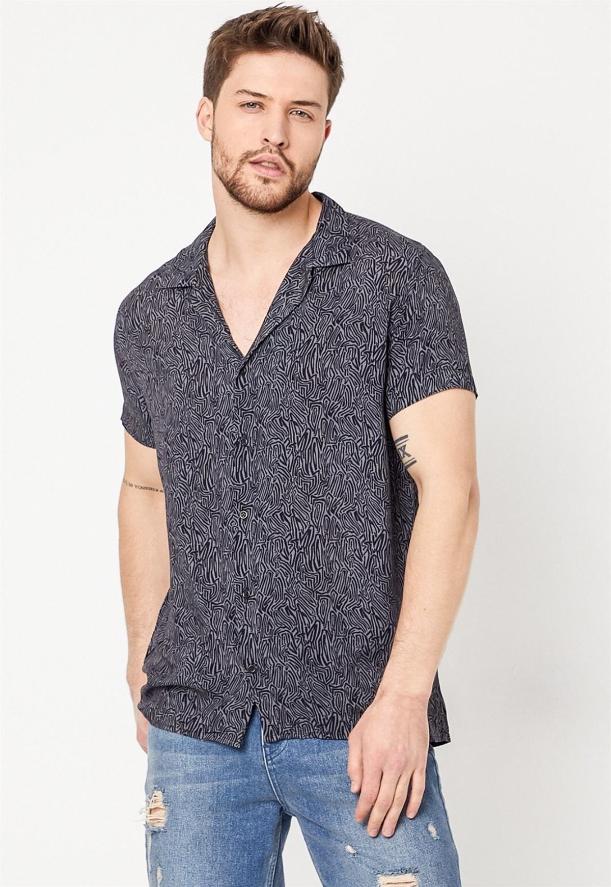 Oversized Printed Shirt with Button Placket