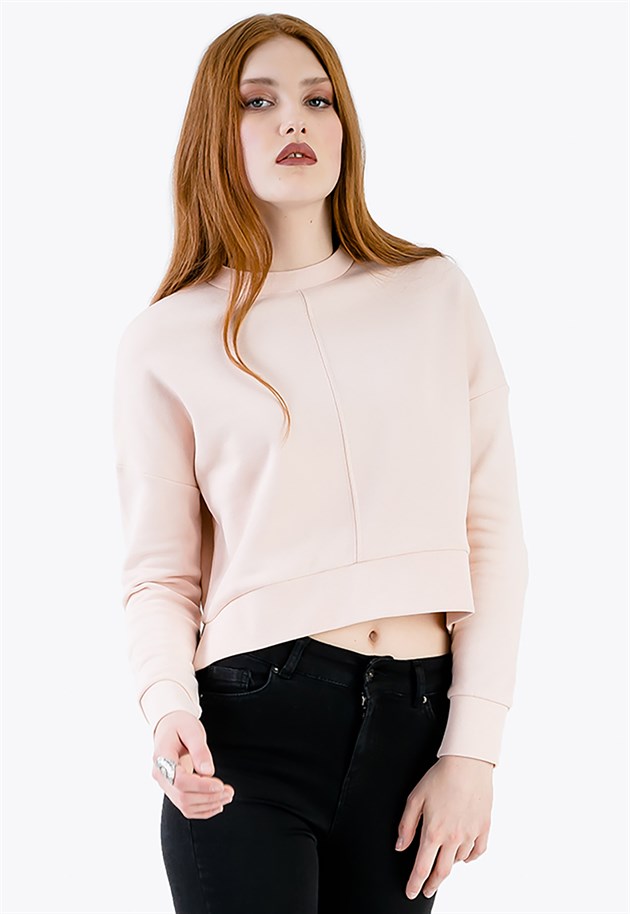 Cropped Sweatshirt in Pink with Side Splits