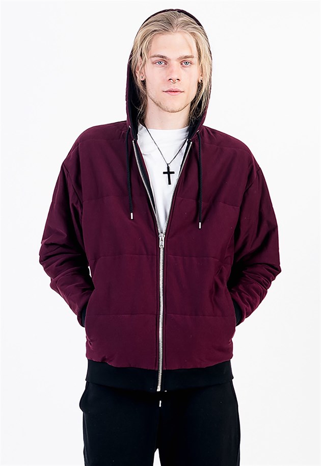 Quilted Hoodie in Oxblood with Pockets