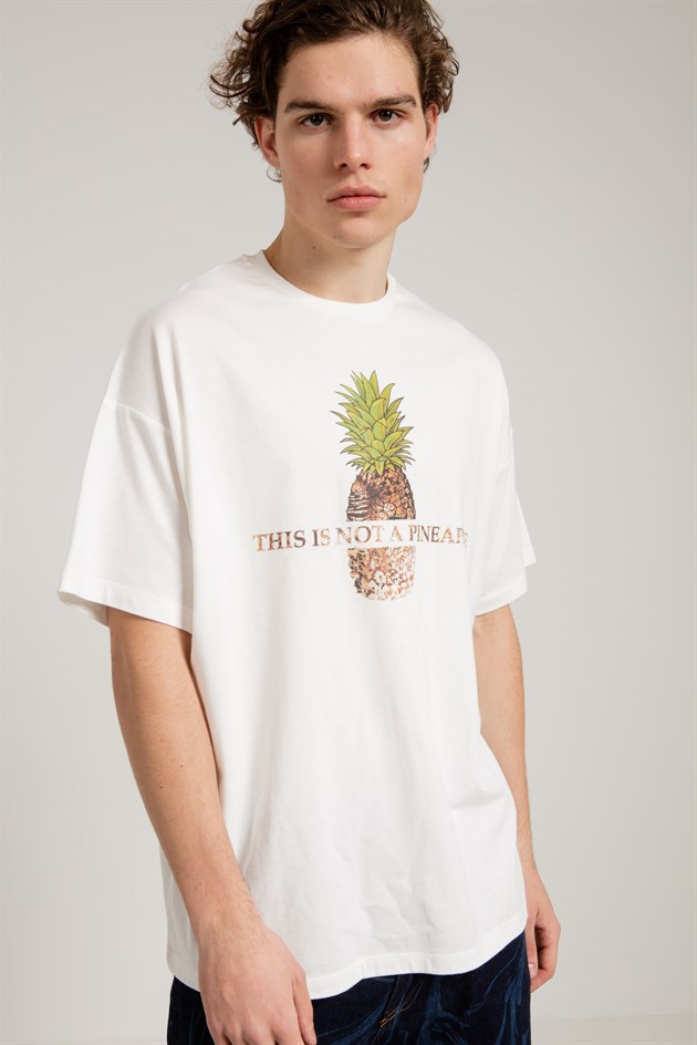 Oversized T-shirt in White with Pineapple Print
