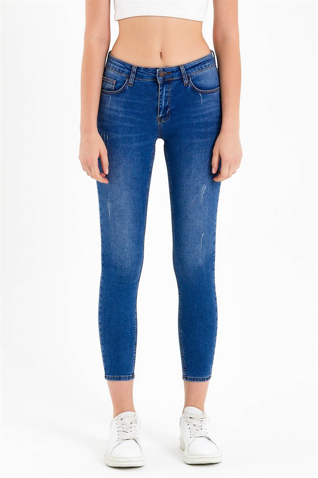 Regular Waist Skinny Fit Jeans in Blue