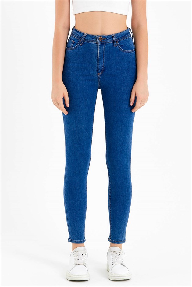 Skinny Fit High Waisted Jeans in Blue