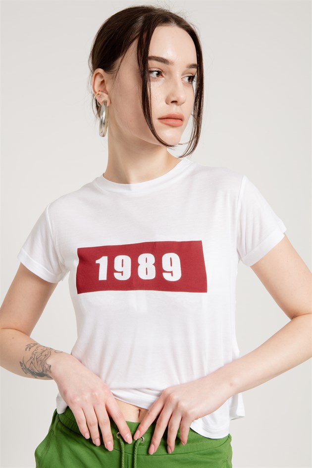 1989 Print Cropped T-shirt in White