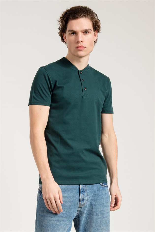 2'li Set Haki Yeşil Klasik Slim Fit Erkek T-shirt