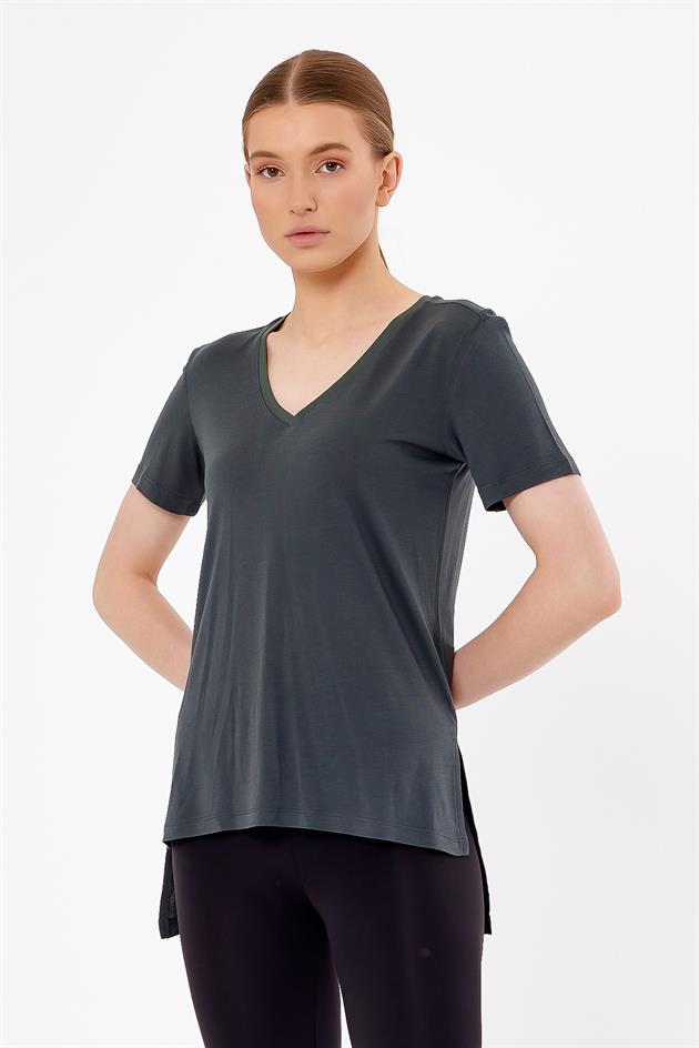 2'li Set Yırtmaçlı Kadın Basic T-shirt