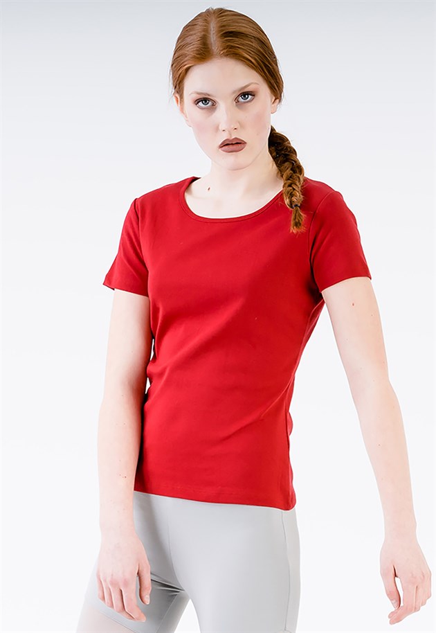 Plain Rib T-shirt in Red
