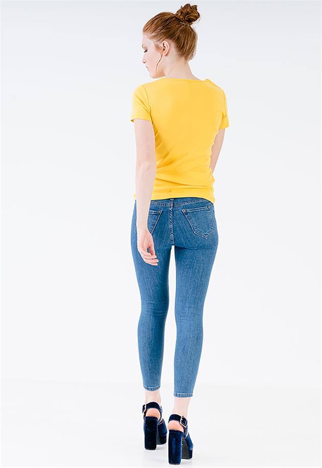 Plain Design T-shirt in Yellow with Short Sleeves