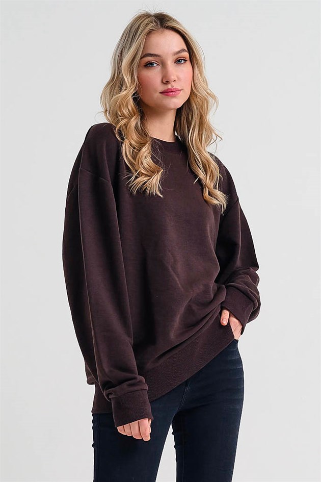 Basic Kahverengi Ekstra Oversize Kadın Sweatshirt