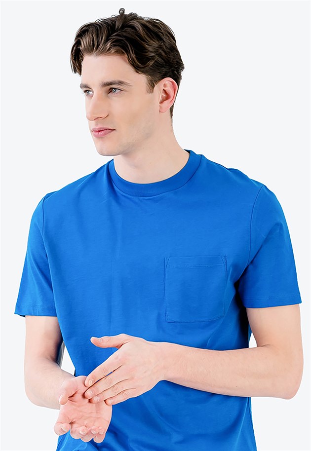 Plain T-shirt in Blue with Chest Pocket