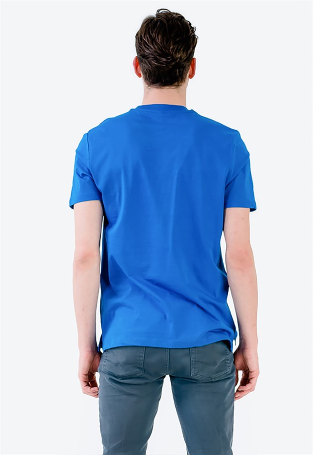 Basic Önü Cepli Mavi Erkek T-shirt