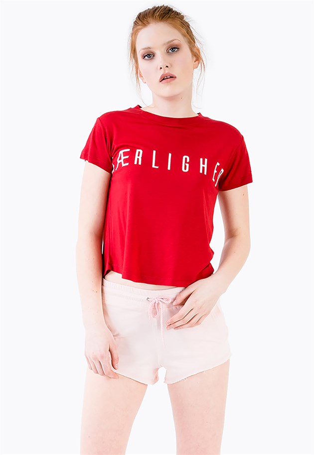 Cropped T-shirt in Red with Print