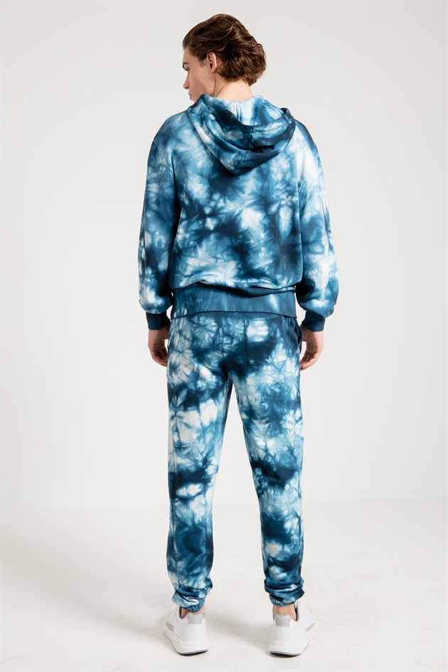 Batik Yıkamalı Mavi Ekstra Oversize Erkek Kapüşonlu Sweatshirt