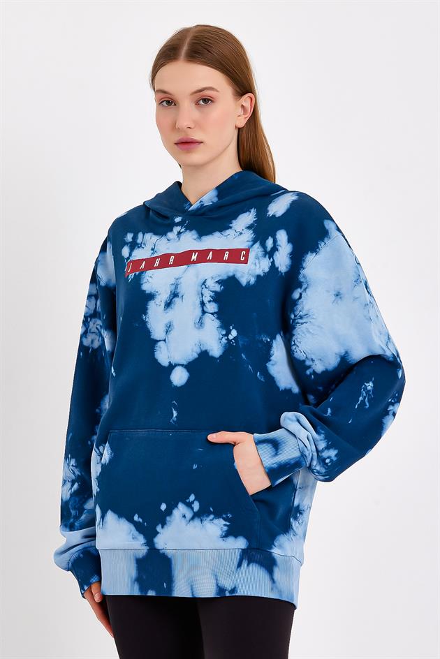 Batik Yıkamalı Mavi Oversize Sweatshirt