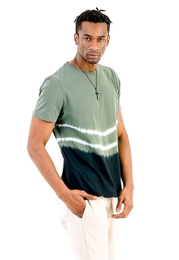 Tie Dyed T-shirt in Khaki with Short Sleeves
