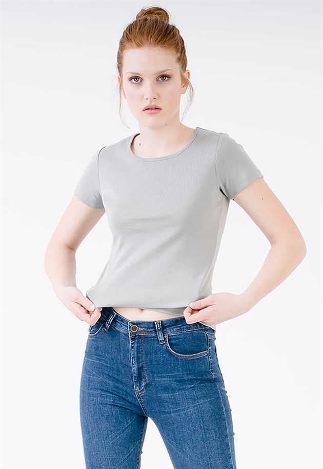 Rib Short Sleeve T-shirt in Grey