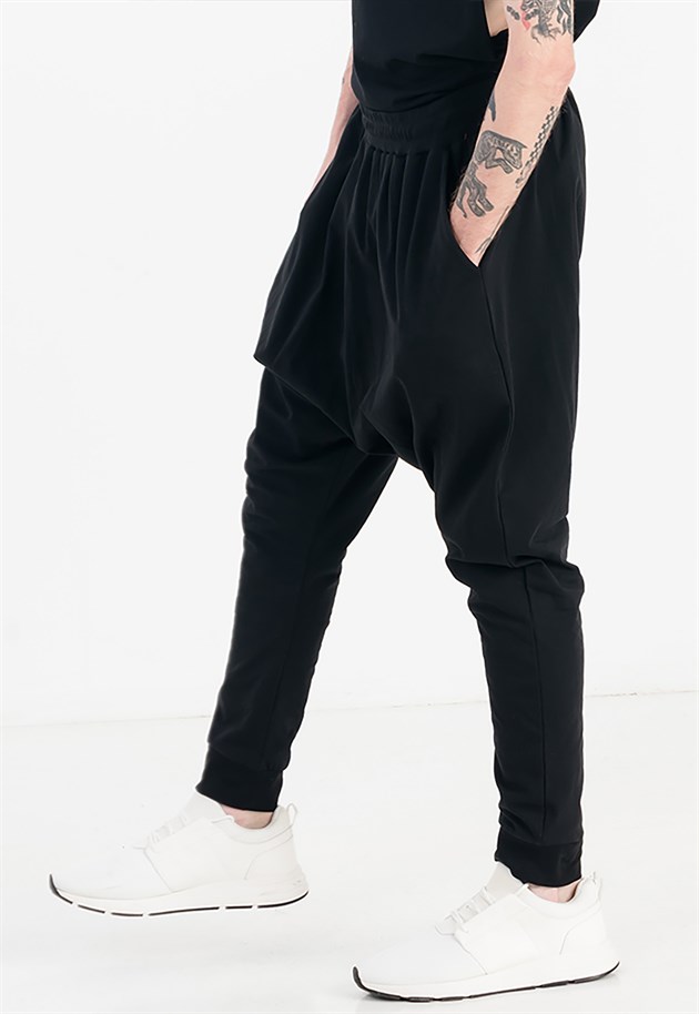 Oversized Extreme Drop Crotch Joggers in Black