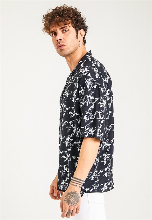 Çiçek Baskılı Oversize Erkek Gömlek