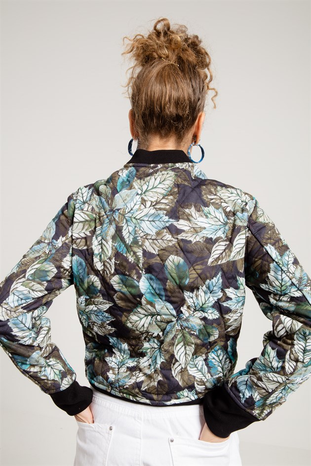 Floral Print Bomber Jacket with Side Pockets
