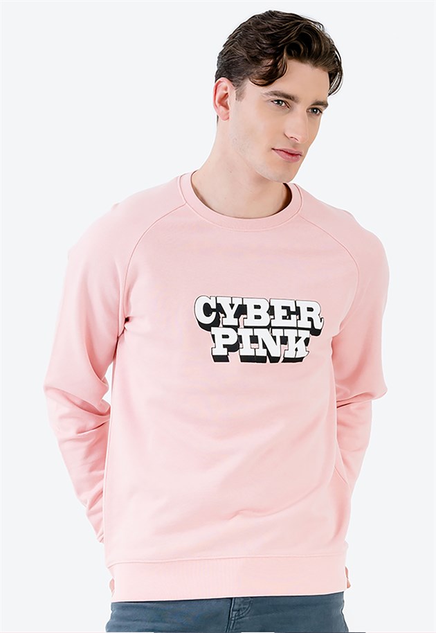 Cyberpink Baskılı Pembe Erkek Sweatshirt