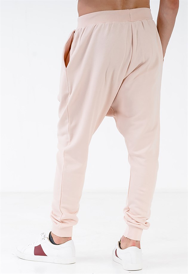 Extreme Drop Crotch Joggers in Pink with Leather Drawstring