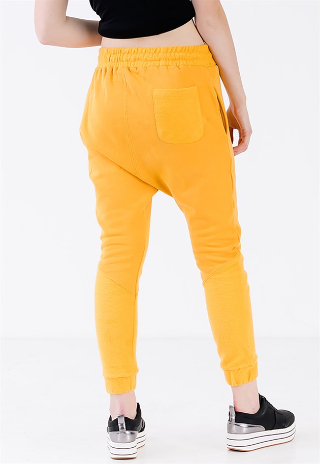 Drop Crotch Joggers in Yellow with Leather Drawstring