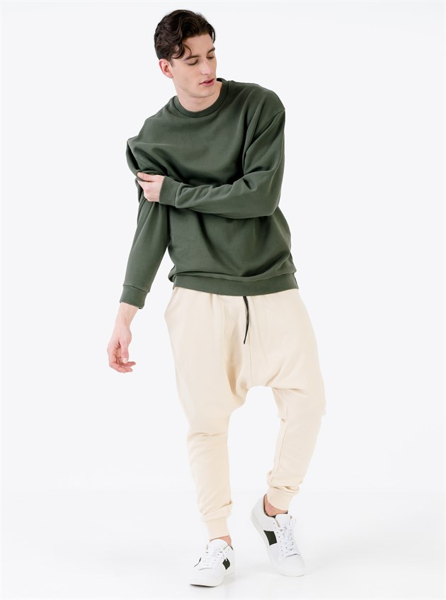 Oversized Extreme Drop Crotch Joggers in Beige