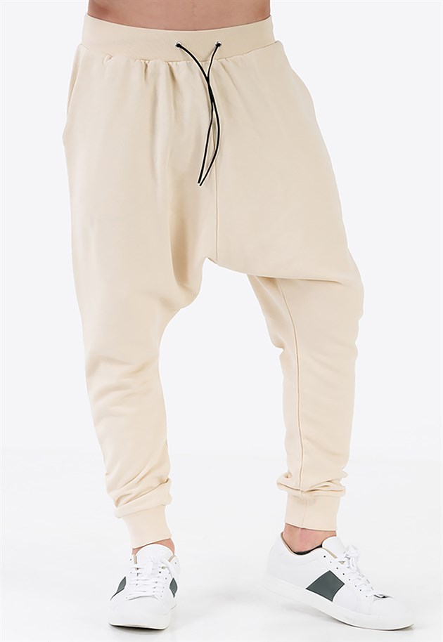 Oversized Extreme Drop Crotch Joggers in Beige