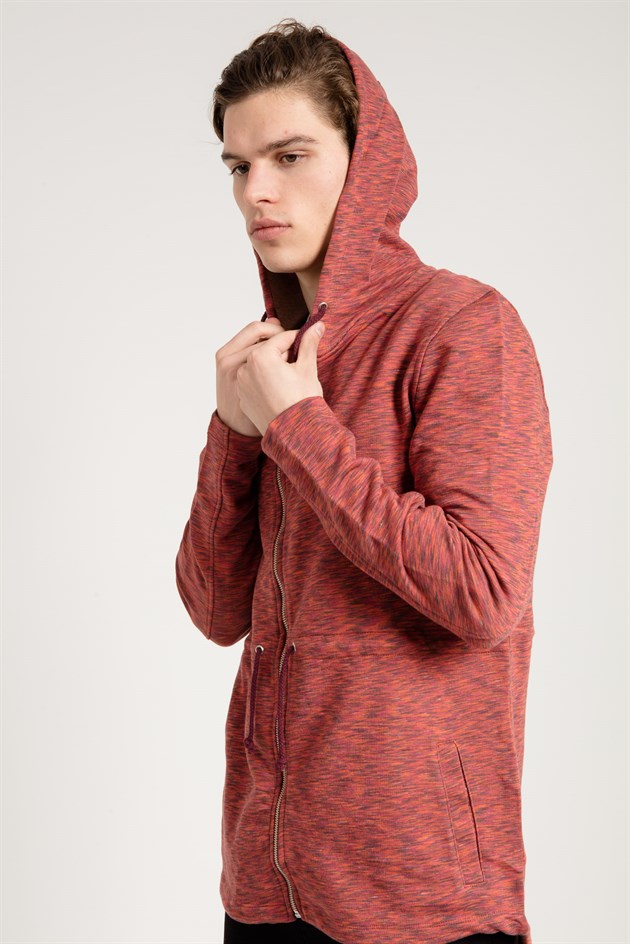 Zipped Hoodie in Multi Red with Side Pockets