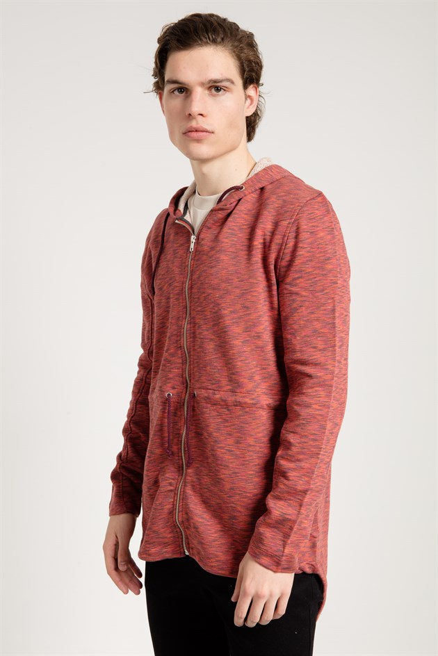 Zipped Hoodie in Multi Red with Side Pockets