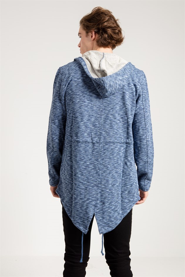 Zipped Hoodie in Multi Blue with Side Pockets