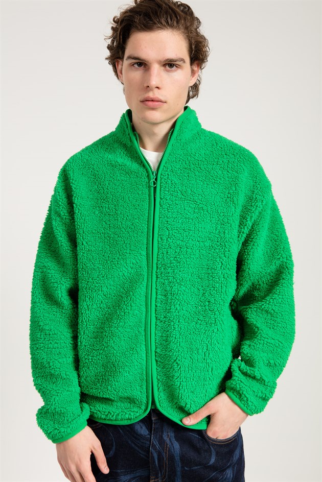 Zipped Teddy Bear Jacket in Green 