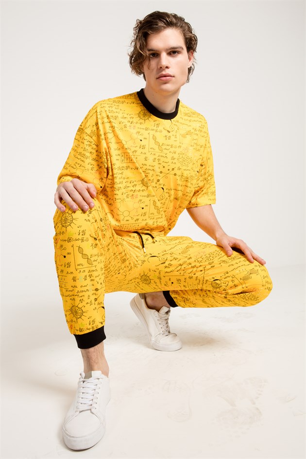 Formül Baskılı Oversized Sarı Erkek Jogger