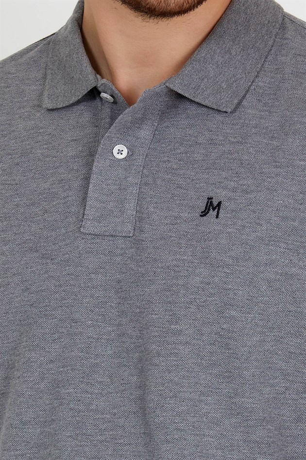 Polo Collared T-shirt in Grey with Long Sleeves