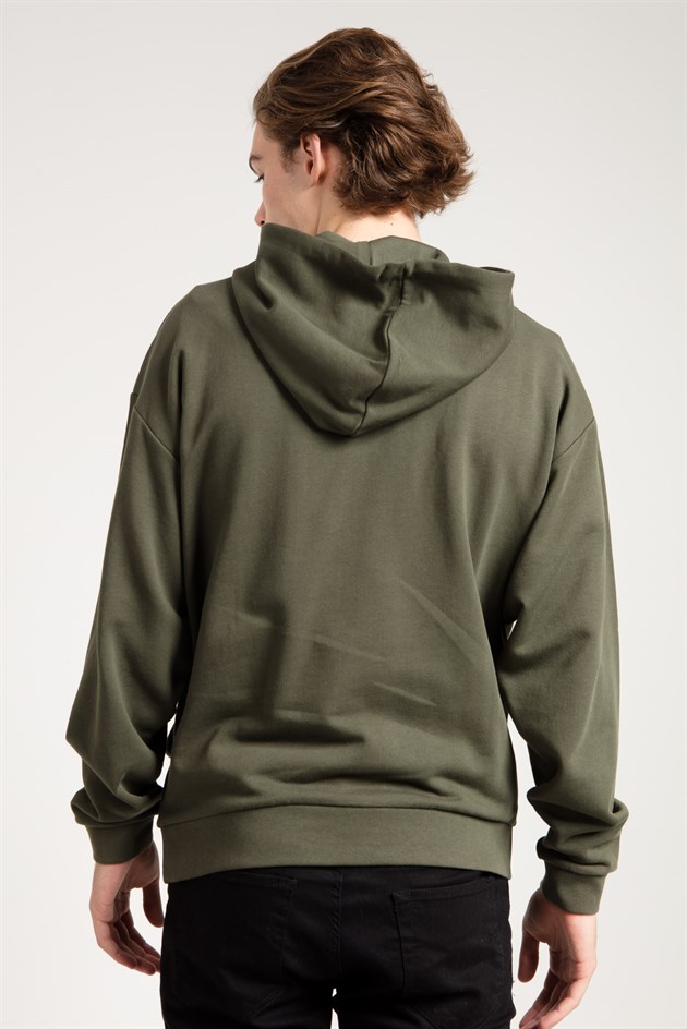 Oversized Hoodie in Khaki with Pouch Pocket
