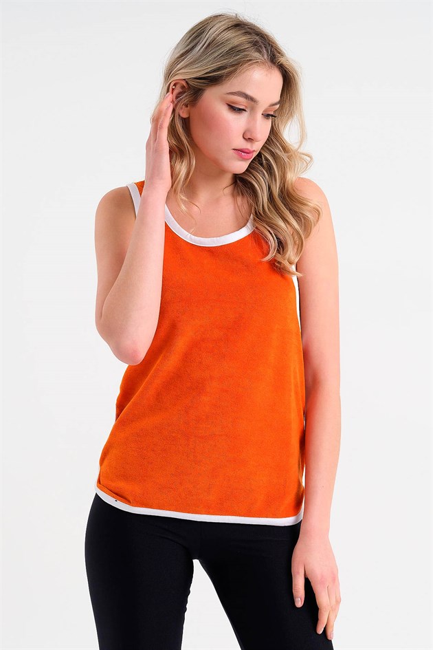 Sleeveless Vest in Orange with Cut Out Detail