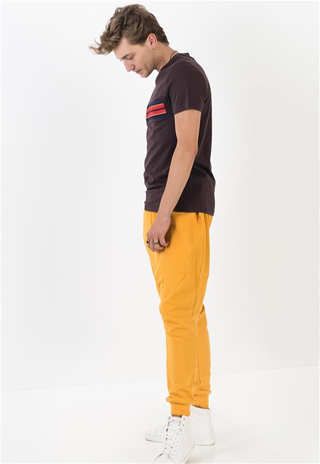 Kahverengi Renkli Şeritli Erkek T-shirt