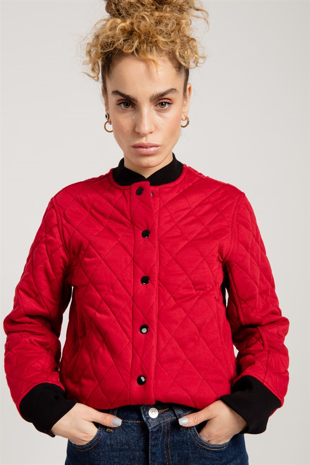 Quilted College Jacket in Red with Side Pockets