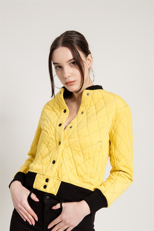 Quilted Bomber Jacket in Yellow
