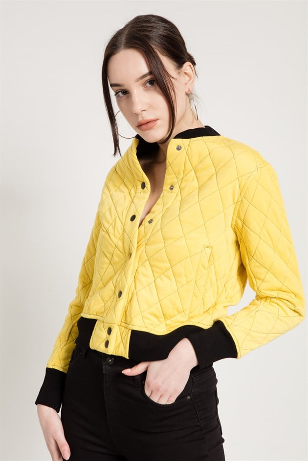 Quilted Bomber Jacket in Yellow